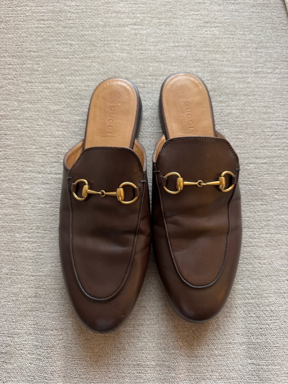 Gucci Brown Leather Slip-On Loafers with Gold Horsebit Detail - Picture 2 of 7